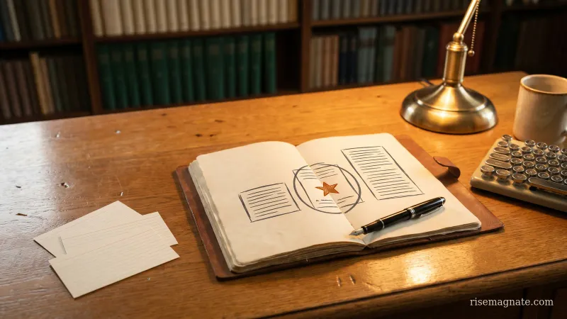 Notebook showing three SaaS pricing-tier columns with the middle tier circled in burnt orange, a pen resting on a warm wooden desk