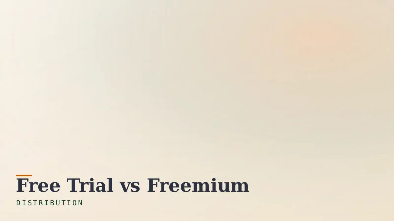 Notebook with a forked decision-tree sketch weighing free trial versus freemium, one branch marked in burnt orange, on a warm wooden desk